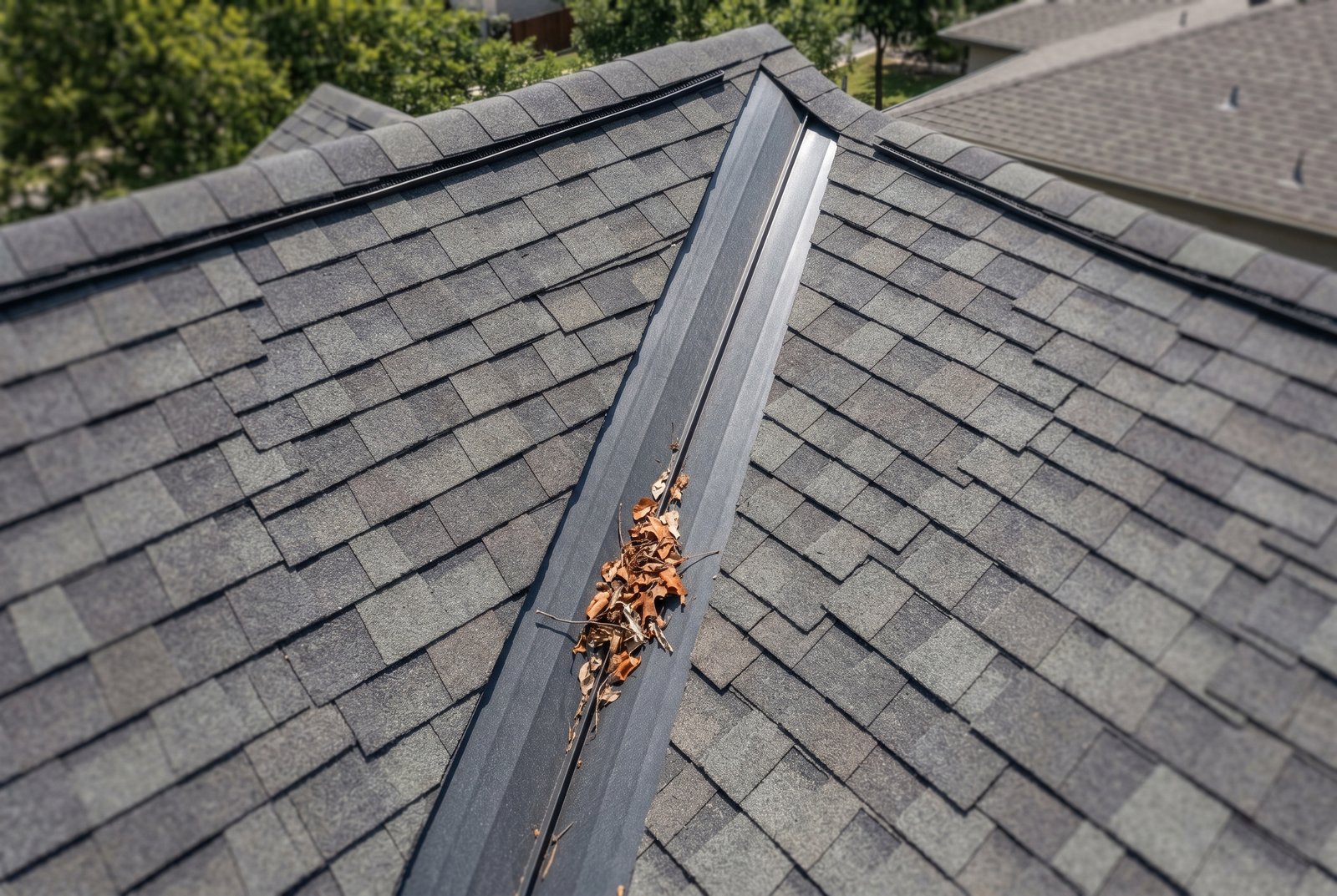 Roof valley close-up